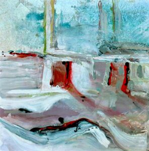 Tony Evans art work. Harbors. 2025. Metal. 36 x 36. $2700.